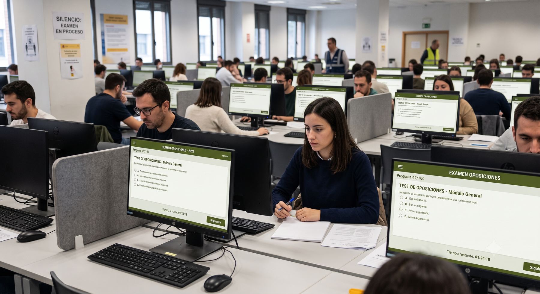 Opositores practicando tests